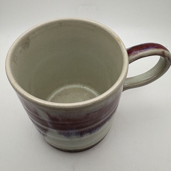 Studio Art Pottery Handmade Drip Glaze Ceramic Mug Purple Plum Light Blue Signed - Picture 4 of 7